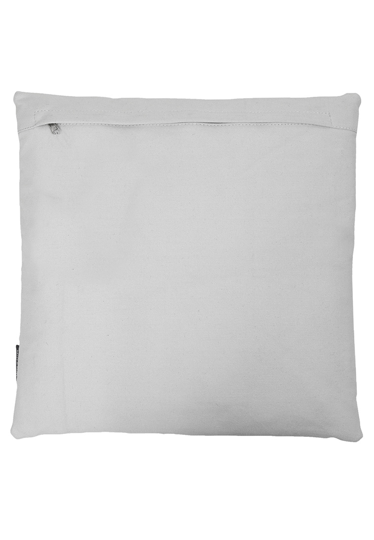 Mars&More Kissen Kuhfell grau mit Geweih 45x45cm in Rückansicht mit sichtbarem Reißverschluss.