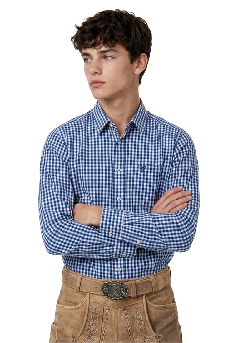 Trachtenhemd Karo blau SLIM FIT