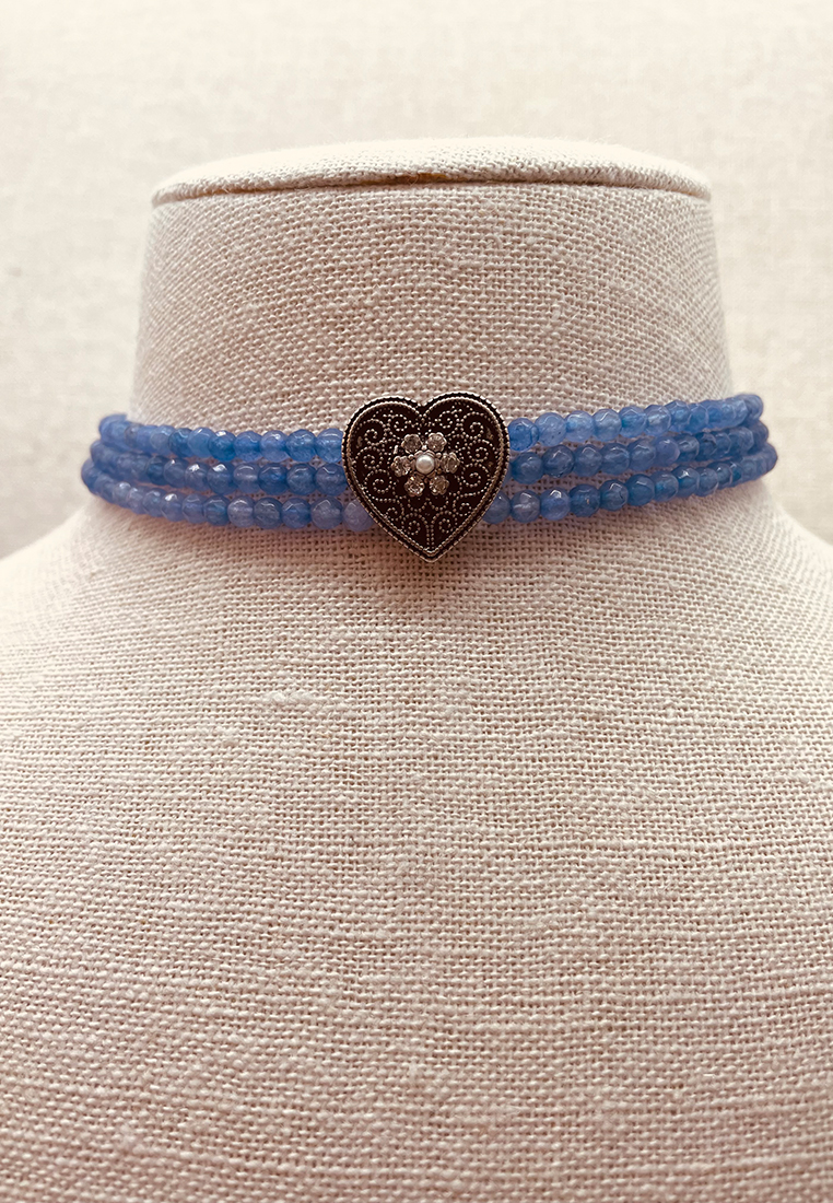 Perlen-Kropfkette Ornament-Herz blau