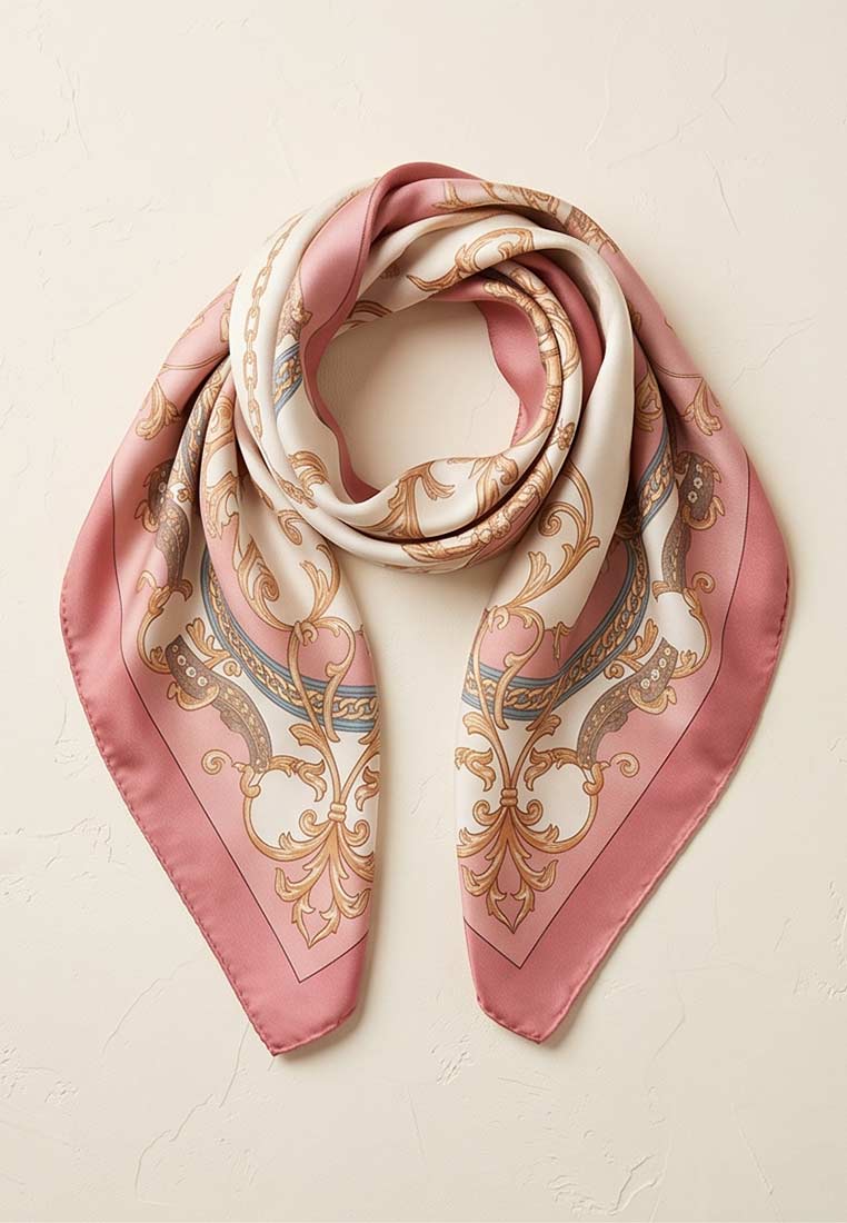Schmuckzauber Nickituch Chains rosa, elegante Frontansicht mit einem ansprechenden Muster und einer rosa Umrandung.