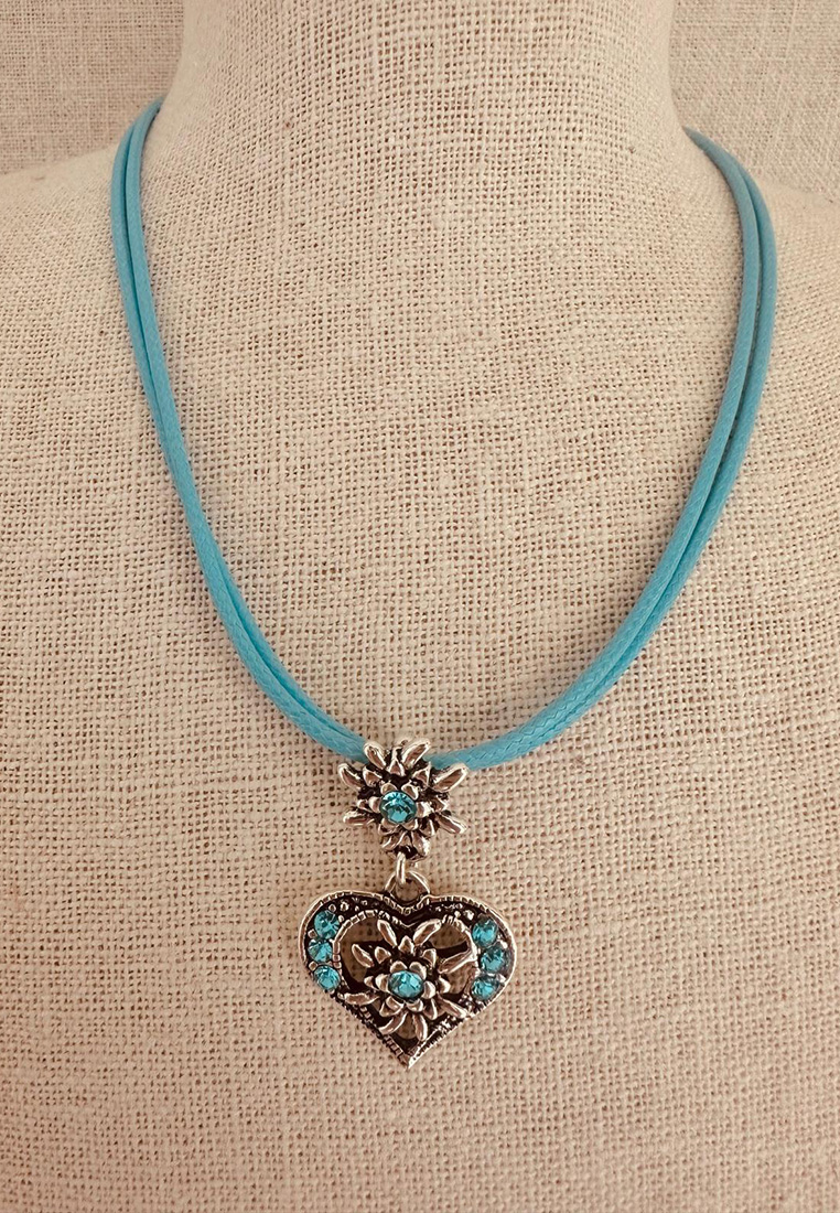 Trachtenkette Herz Edelweiss hellblau