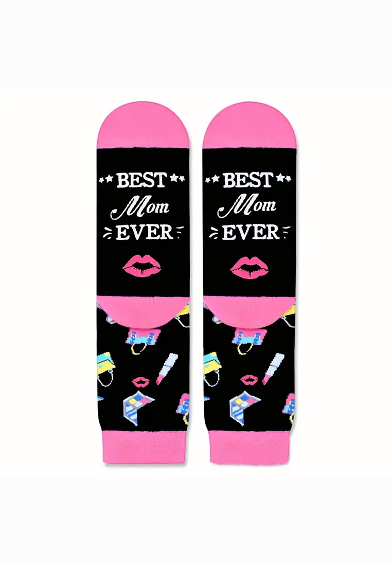 Damen Socken „best mom ever“ schwarz mit pink