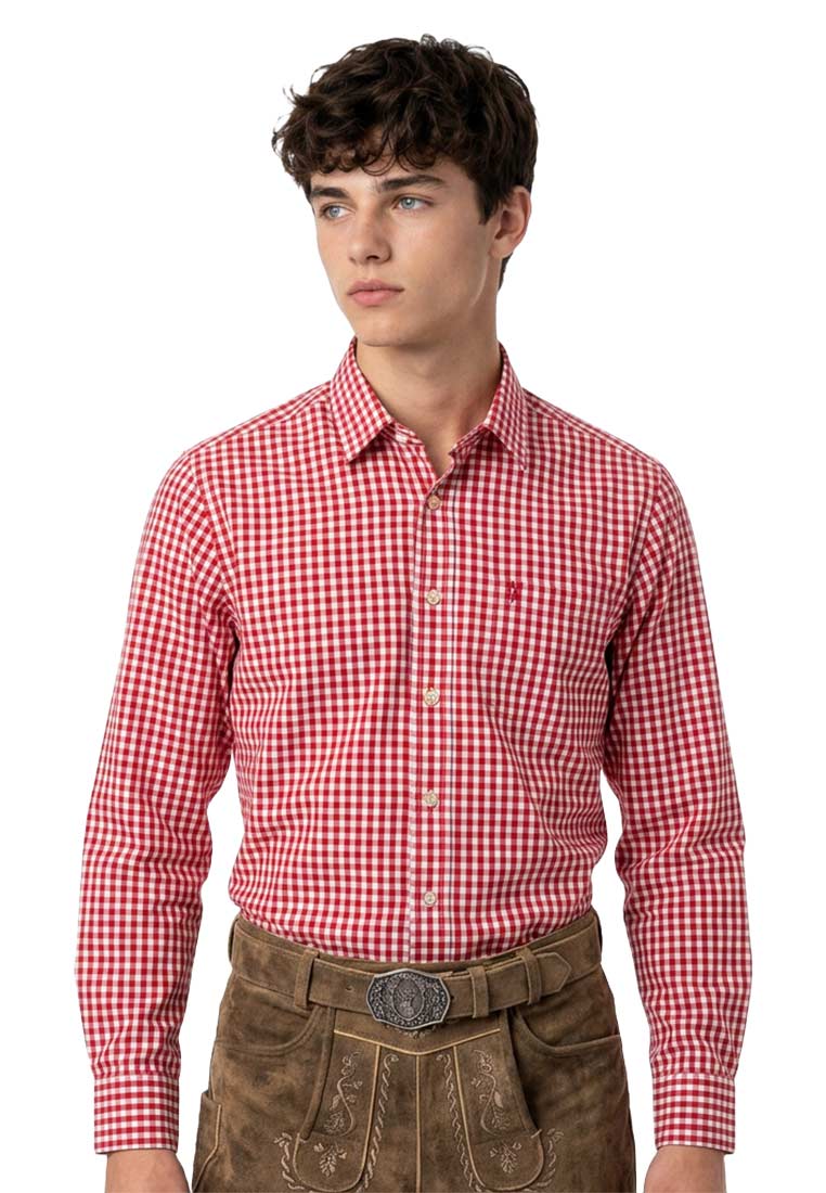 Trachtenhemd Karo rot SLIM FIT