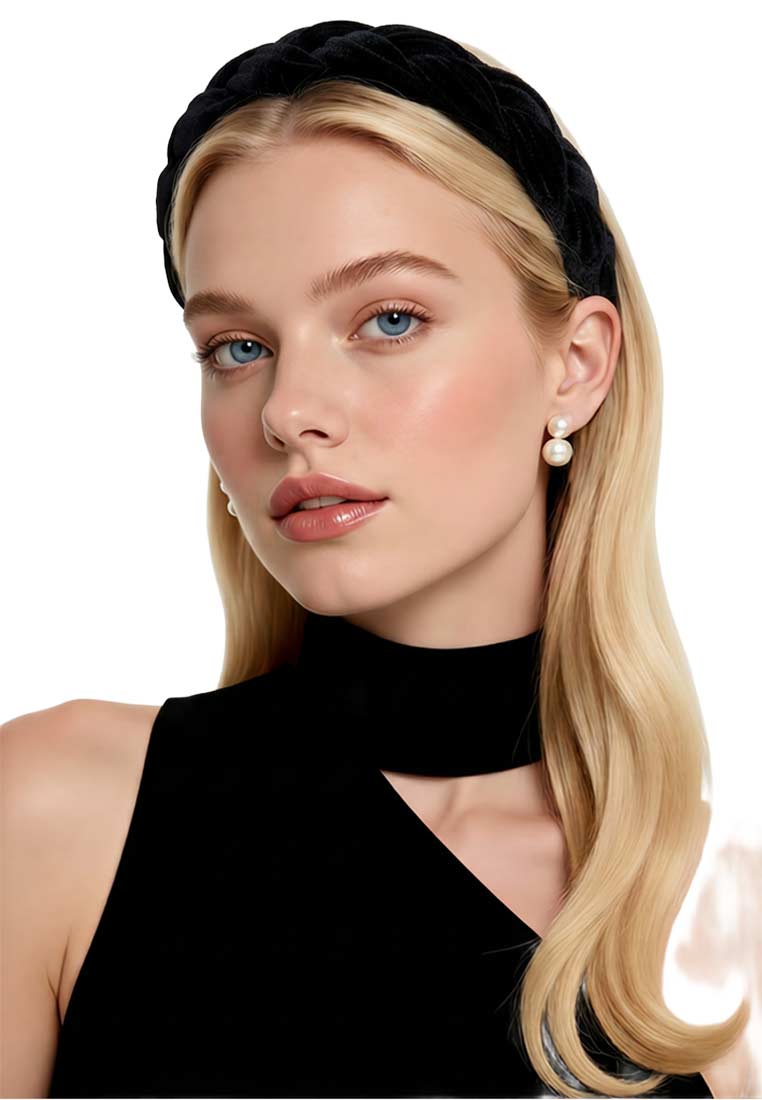 Haarreif Zopf samt breit schwarz