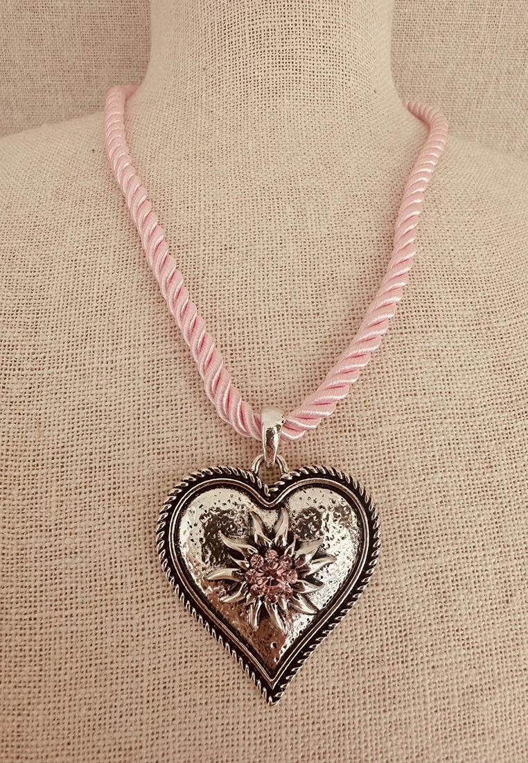 Trachtenkette mit Kordel und Herz rosa